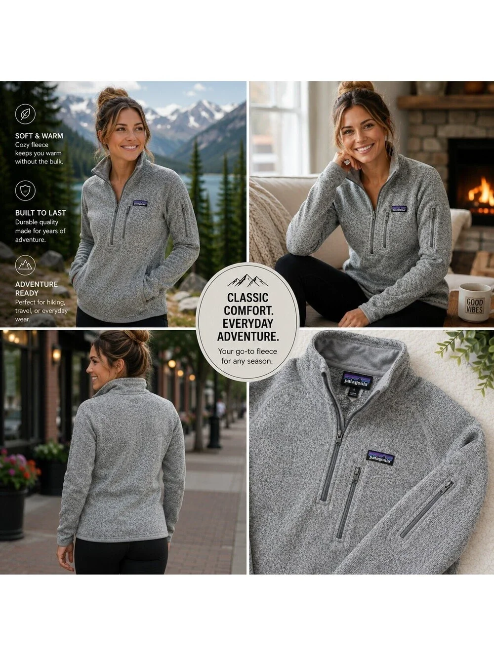 Patagonia Better Sweater 1/4 Zip Fleece Pullover Women's Medium Gray Jacket